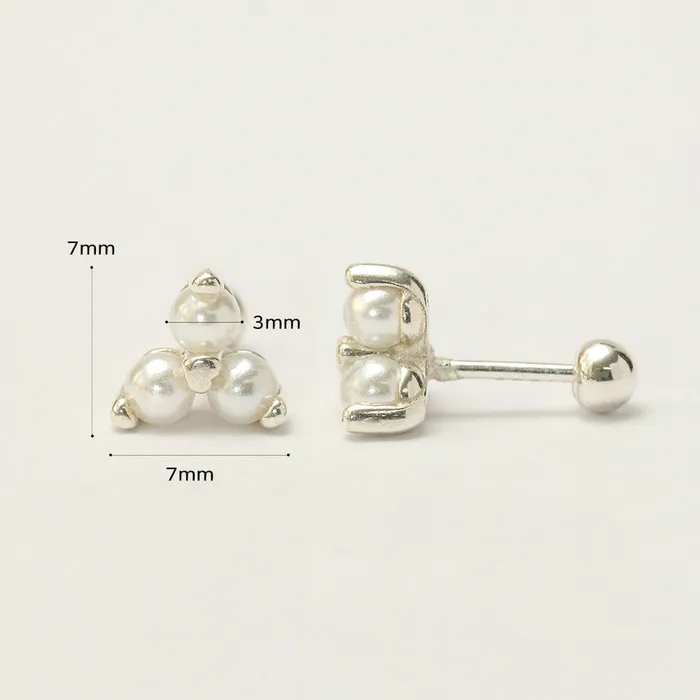 925 Silver Triangle Pearl Cartilage Earring 20G MinimalBijoux Earrings