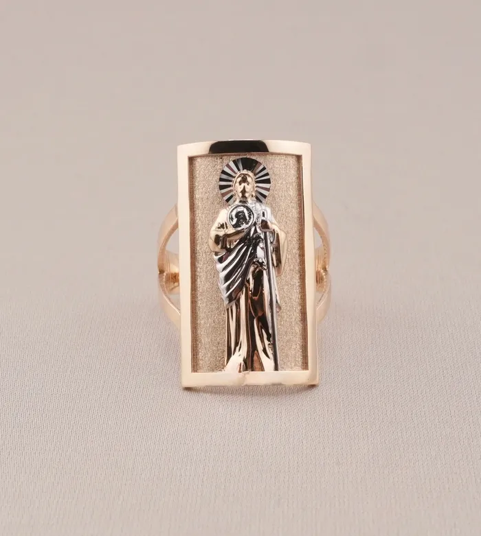 AB and J Rings 14K Gold San Judas Mens Ring RG3497