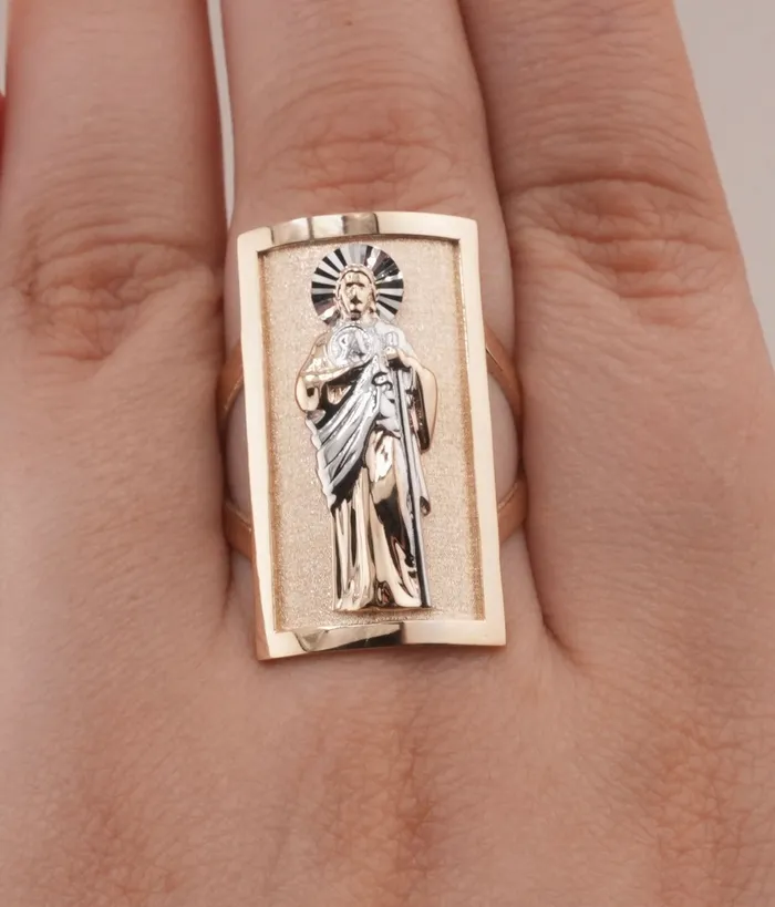AB and J Rings 14K Gold San Judas Mens Ring RG3497 AB and J Rings 14K Gold San Judas Mens Ring RG3497