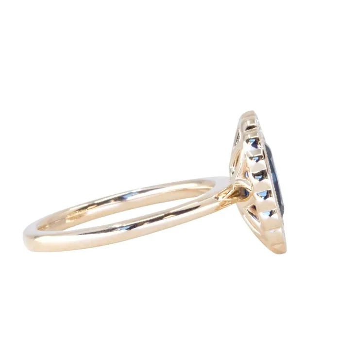 Anueva Jewelry 122ct Oval Blue Montana Sapphire Scalloped Antique Style Diamond Halo Ring in 14k Yellow Gold Rings