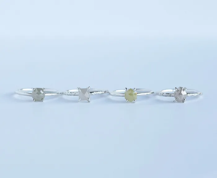 Anueva Jewelry Necklaces Silver Stocking Stuffers Size 5 Resizable Natural colored hexagon rustic diamonds in hand carved recycled silver prong setting by Anueva Jewelry