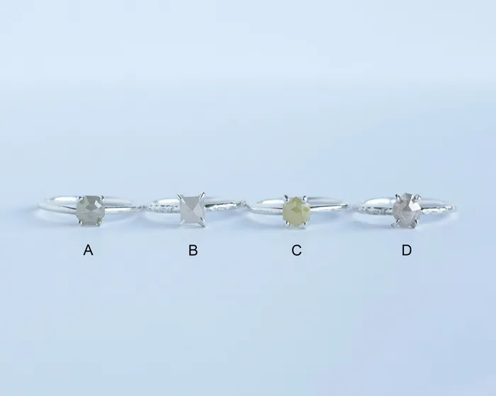 Anueva Jewelry Necklaces Silver Stocking Stuffers Size 5 Resizable Natural colored hexagon rustic diamonds in hand carved recycled silver prong setting by Anueva Jewelry