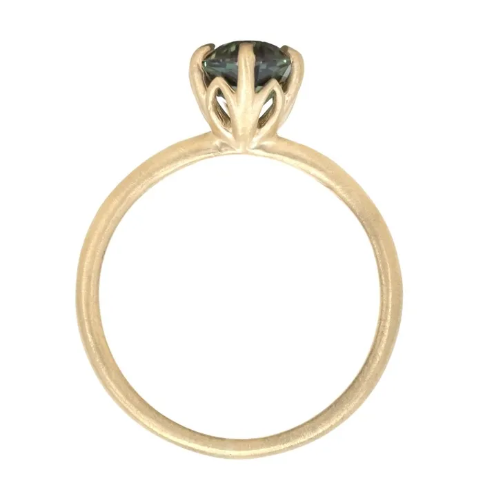 Anueva Jewelry PreStyled Sets 177ct Teal Oval Madagascar Sapphire Lotus Six Prong Solitaire in Satin 18k Yellow Gold
