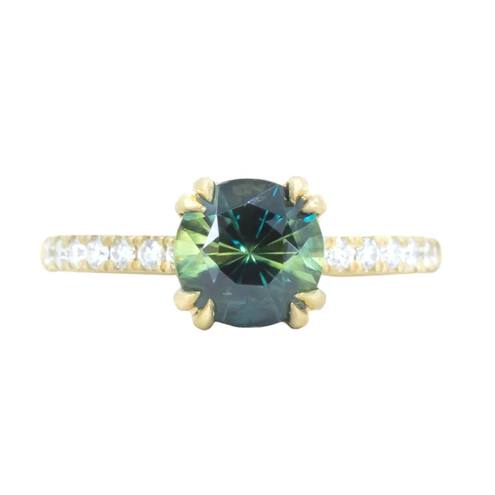 Anueva Jewelry PreStyled Sets 179ct Round Parti Madagascar Sapphire Solitaire with Diamonds in 18k Satin Yellow Gold Anueva Jewelry PreStyled Sets 179ct Round Parti Madagascar Sapphire Solitaire with Diamonds in 18k Satin Yellow Gold