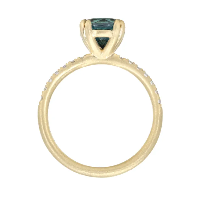 Anueva Jewelry PreStyled Sets 179ct Round Parti Madagascar Sapphire Solitaire with Diamonds in 18k Satin Yellow Gold