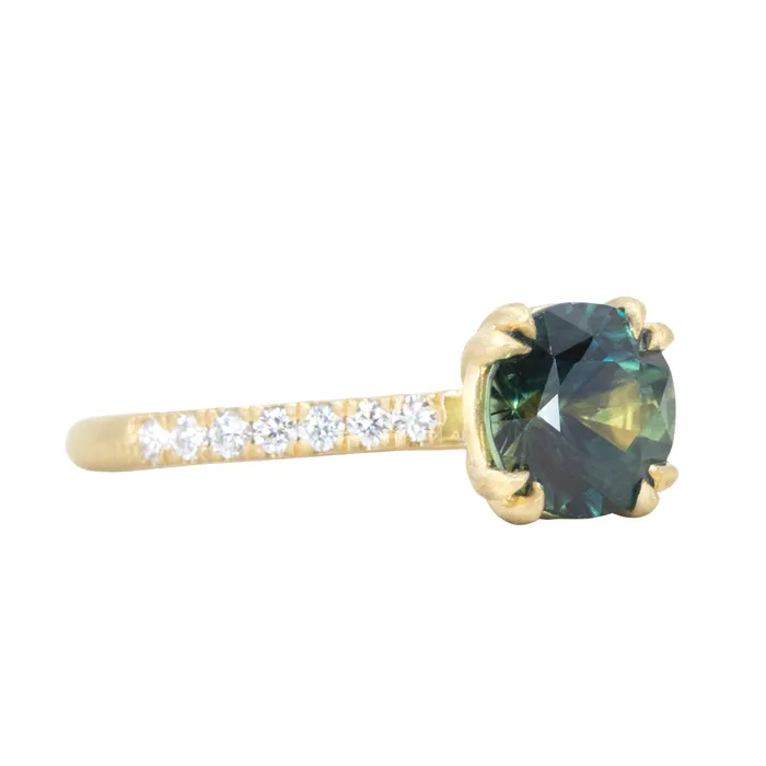 Anueva Jewelry PreStyled Sets 179ct Round Parti Madagascar Sapphire Solitaire with Diamonds in 18k Satin Yellow Gold
