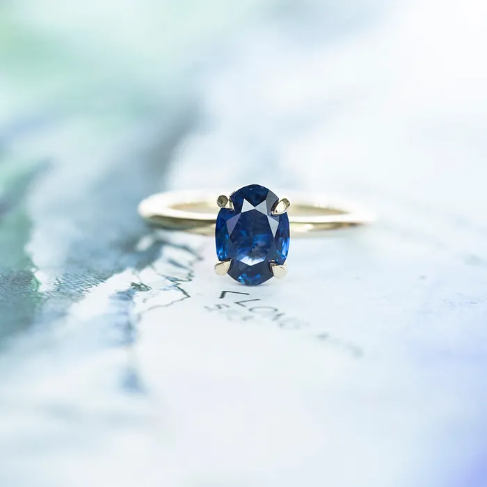 Anueva Jewelry Rings 153ct Oval Royal Blue Sapphire Solitaire Ring In 14K Yellow Gold