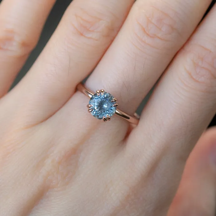 Anueva Jewelry Rings 169ct Silver Blue Grey Montana Sapphire Double Prong Solitaire Ring in 14k Rose Gold