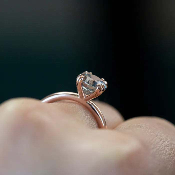 Anueva Jewelry Rings 169ct Silver Blue Grey Montana Sapphire Double Prong Solitaire Ring in 14k Rose Gold