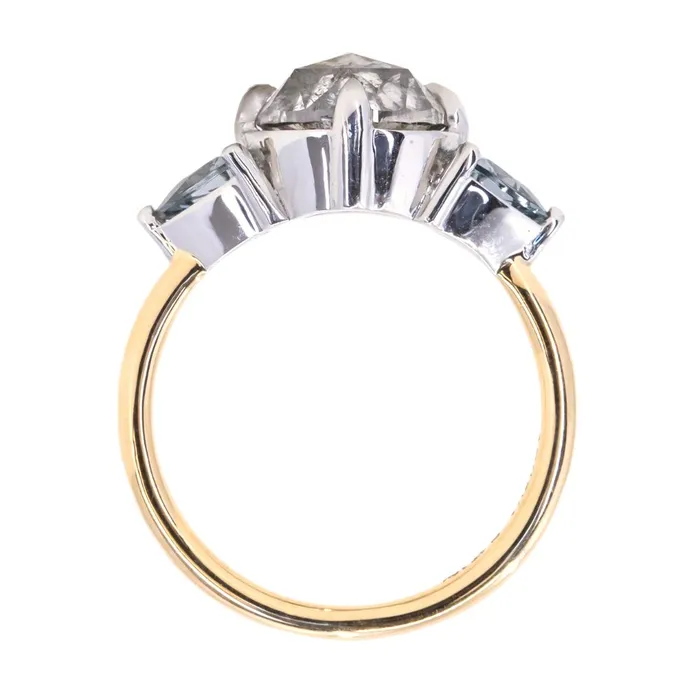 Anueva Jewelry Rings 201ct Rosecut Salt Pepper Diamond and Spinel Three Stone Antique Style Low Profile Ring in twotone 18k Yellow and Platinum