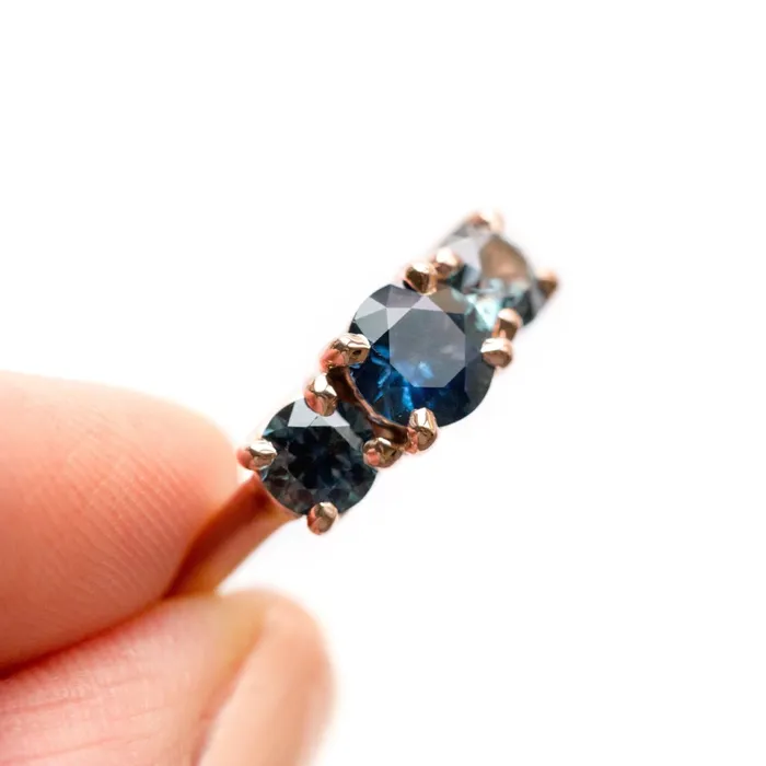 Anueva Jewelry Rings ThreeStone Montana Sapphire Ring in Rose Gold Traditional Prong Set Sapphire Engagement Ring by Anueva Jewelry Anueva Jewelry Rings ThreeStone Montana Sapphire Ring in Rose Gold Traditional Prong Set Sapphire Engagement Ring by Anueva Jewelry