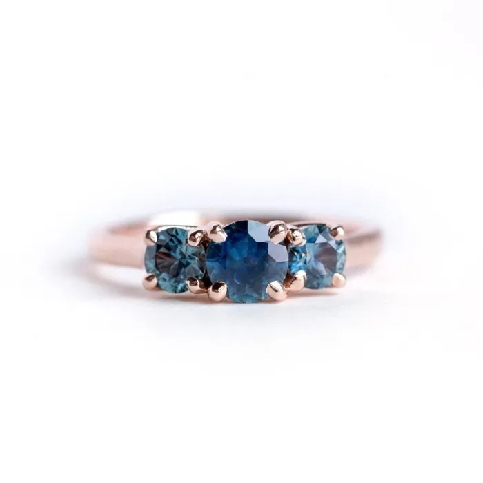 Anueva Jewelry Rings ThreeStone Montana Sapphire Ring in Rose Gold Traditional Prong Set Sapphire Engagement Ring by Anueva Jewelry