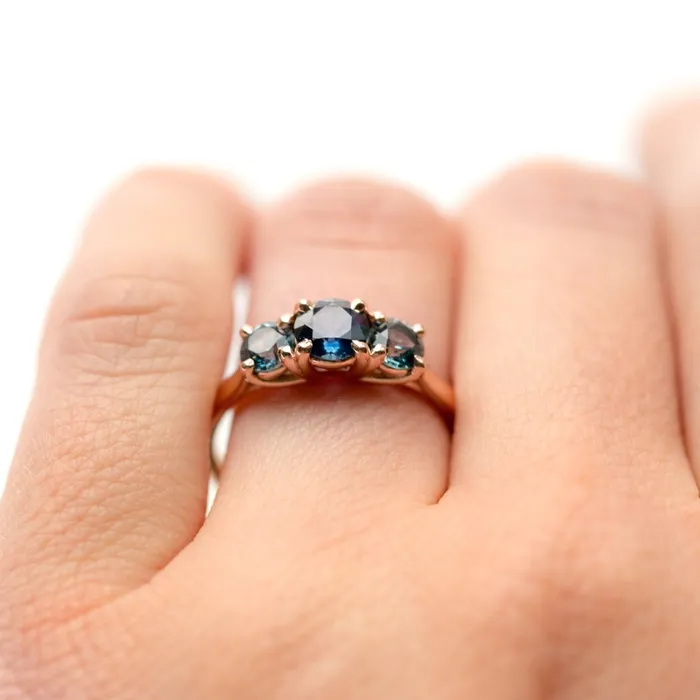 Anueva Jewelry Rings ThreeStone Montana Sapphire Ring in Rose Gold Traditional Prong Set Sapphire Engagement Ring by Anueva Jewelry