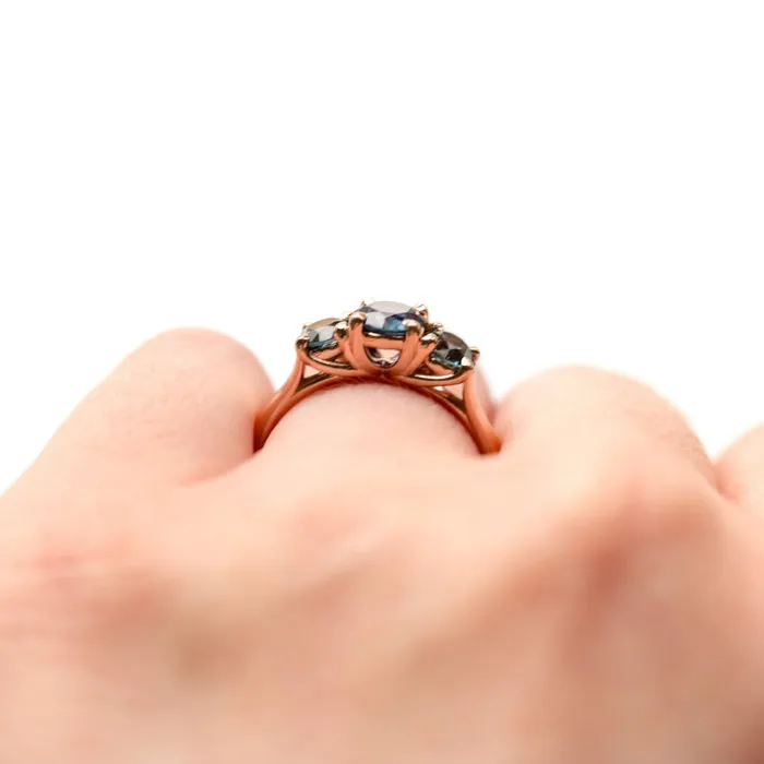 Anueva Jewelry Rings ThreeStone Montana Sapphire Ring in Rose Gold Traditional Prong Set Sapphire Engagement Ring by Anueva Jewelry