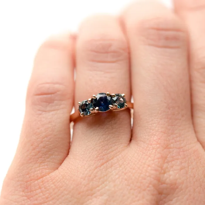 Anueva Jewelry Rings ThreeStone Montana Sapphire Ring in Rose Gold Traditional Prong Set Sapphire Engagement Ring by Anueva Jewelry