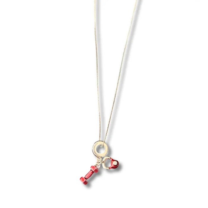 Barbell Beauties Necklaces 925 Sterling Silver Pink Kettlebell Dumbbell Necklace