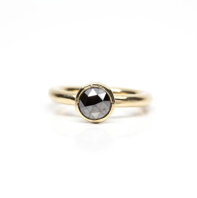 Black Rose Cut Rough Diamond Ring in Reclaimed Yellow Gold Alternative Engagement Ring Unique Engagement Ring in Recycled Gold Anueva Jewelry Rings