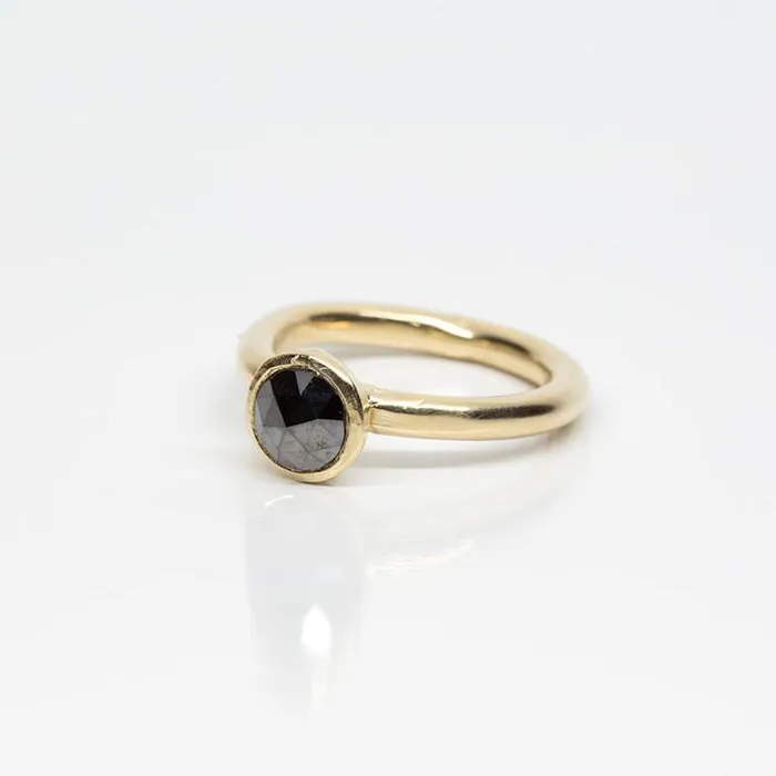 Black Rose Cut Rough Diamond Ring in Reclaimed Yellow Gold Alternative Engagement Ring Unique Engagement Ring in Recycled Gold Anueva Jewelry Rings