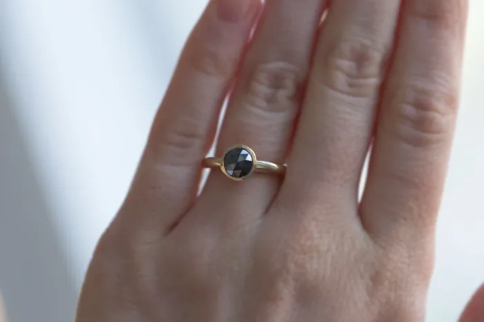 Black Rose Cut Rough Diamond Ring in Reclaimed Yellow Gold Alternative Engagement Ring Unique Engagement Ring in Recycled Gold Anueva Jewelry Rings