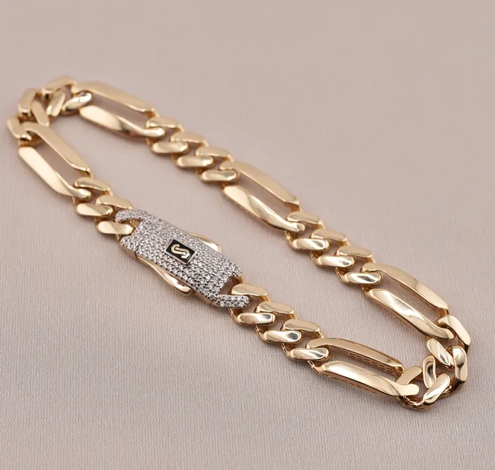 Bracelets AB and J 14K Gold Hollow Figaro Bracelet 8mm CH611 8 Inch