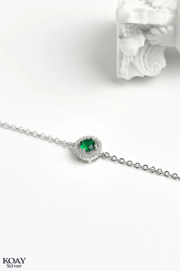 Bracelets KOAY Silver Store Circle Zircon Green Bracelet