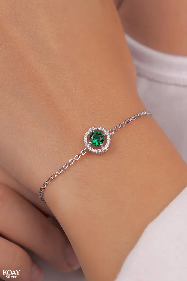 Bracelets KOAY Silver Store Circle Zircon Green Bracelet Bracelets KOAY Silver Store Circle Zircon Green Bracelet