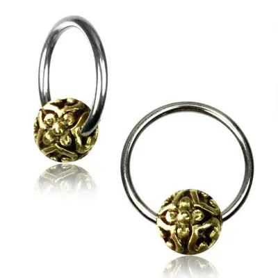 Chaotic Trading Rings Bali Flower Yellow Brass Captive Bead Ring