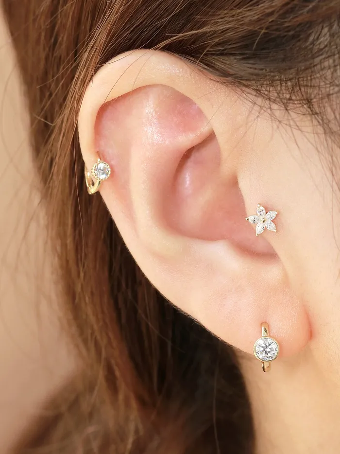 Earrings 14K Gold Simple Cubic Hoop Earring MinimalBijoux