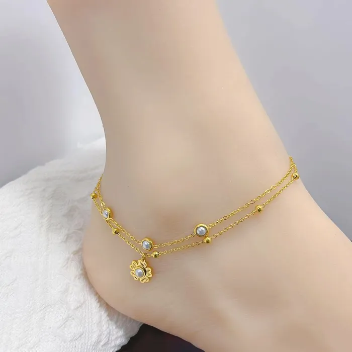 Earrings Flower Pearl Layered Anklet Upakarna