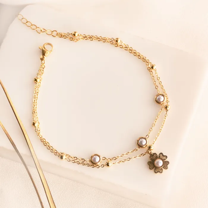 Earrings Flower Pearl Layered Anklet Upakarna
