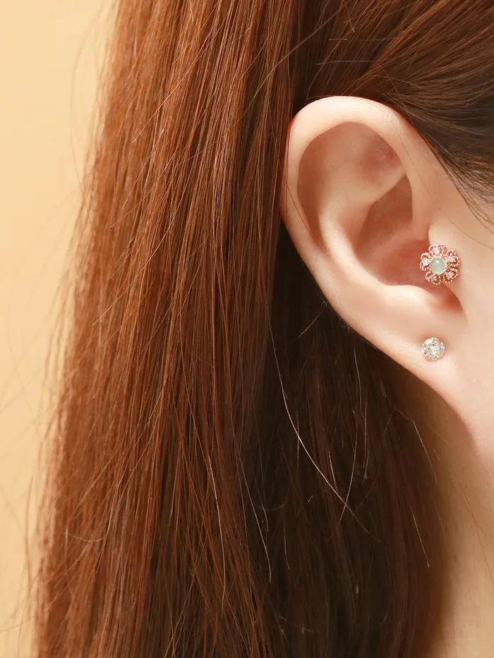 Earrings MinimalBijoux 14K Gold Antique Gemstone Flower Cartilage Earring 18G16G