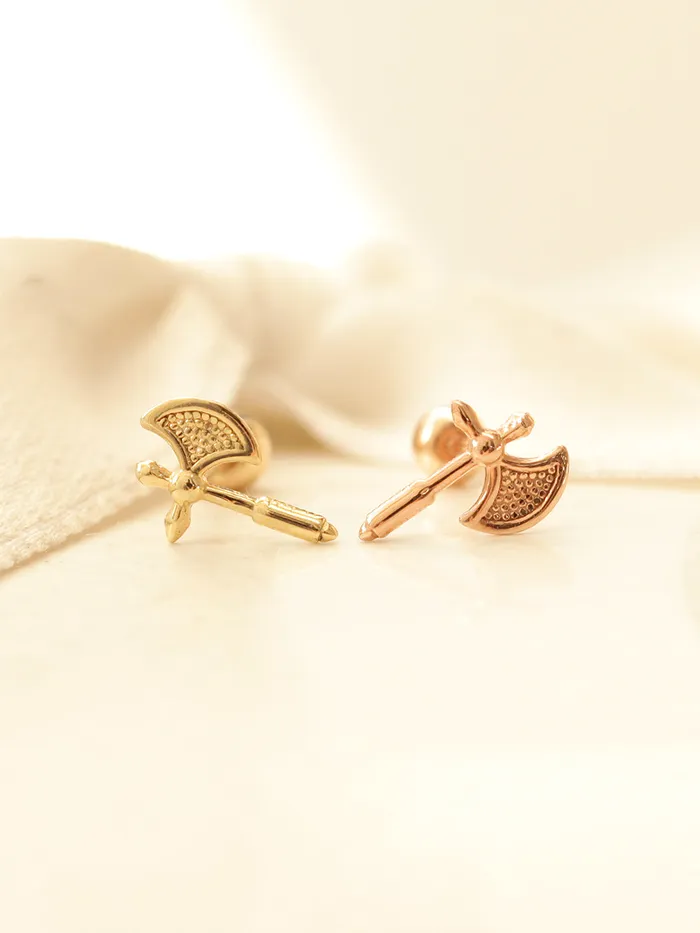 Earrings MinimalBijoux 14K Gold Axe Cartilage Earring 20G18G