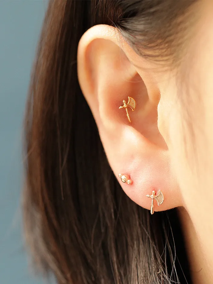 Earrings MinimalBijoux 14K Gold Axe Cartilage Earring 20G18G