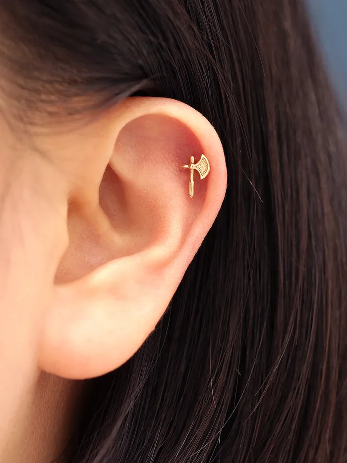 Earrings MinimalBijoux 14K Gold Axe Cartilage Earring 20G18G