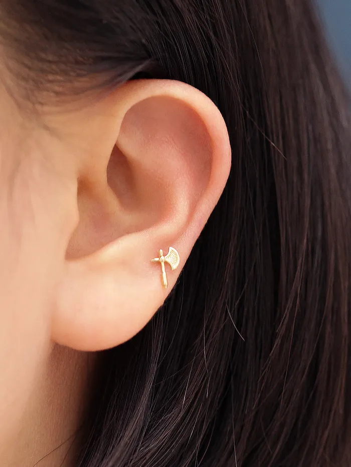 Earrings MinimalBijoux 14K Gold Axe Cartilage Earring 20G18G