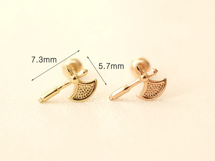 Earrings MinimalBijoux 14K Gold Axe Cartilage Earring 20G18G
