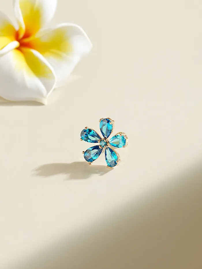 Earrings MinimalBijoux 14K Gold Blue Topaz Flower Cartilage Earring 20G18G16G