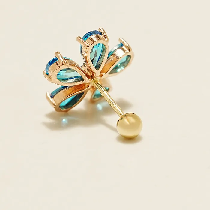 Earrings MinimalBijoux 14K Gold Blue Topaz Flower Cartilage Earring 20G18G16G