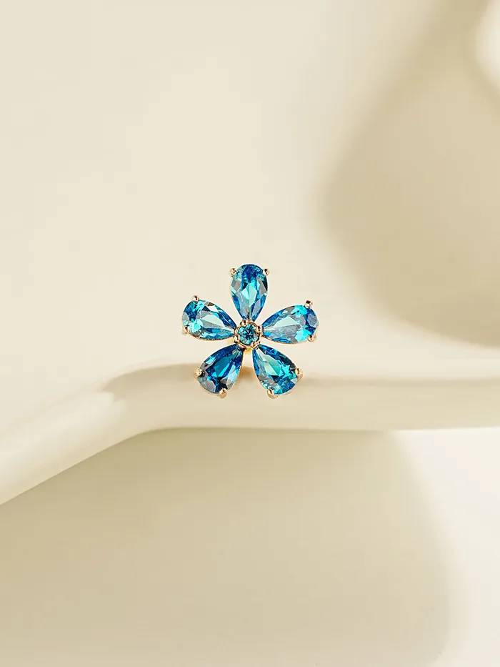Earrings MinimalBijoux 14K Gold Blue Topaz Flower Cartilage Earring 20G18G16G