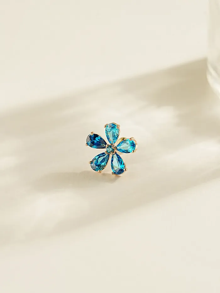Earrings MinimalBijoux 14K Gold Blue Topaz Flower Cartilage Earring 20G18G16G