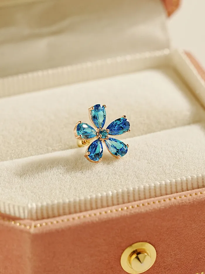 Earrings MinimalBijoux 14K Gold Blue Topaz Flower Cartilage Earring 20G18G16G