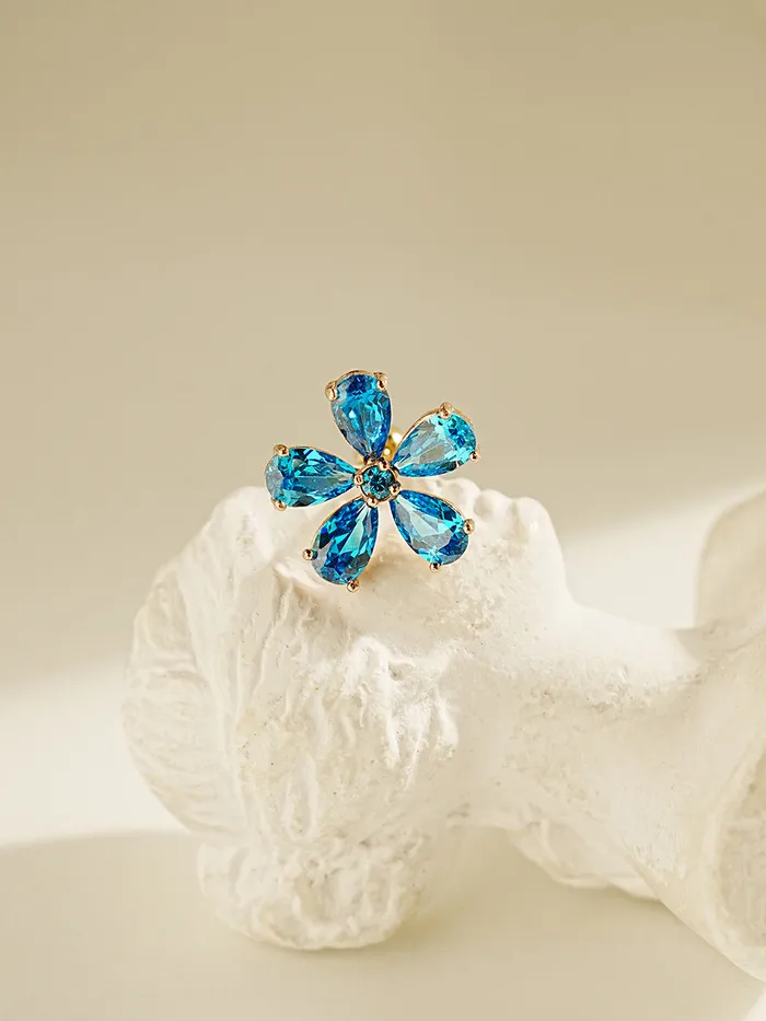 Earrings MinimalBijoux 14K Gold Blue Topaz Flower Cartilage Earring 20G18G16G