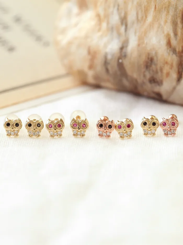 Earrings MinimalBijoux 14K Gold Cubic Owl cartilage earring 20g