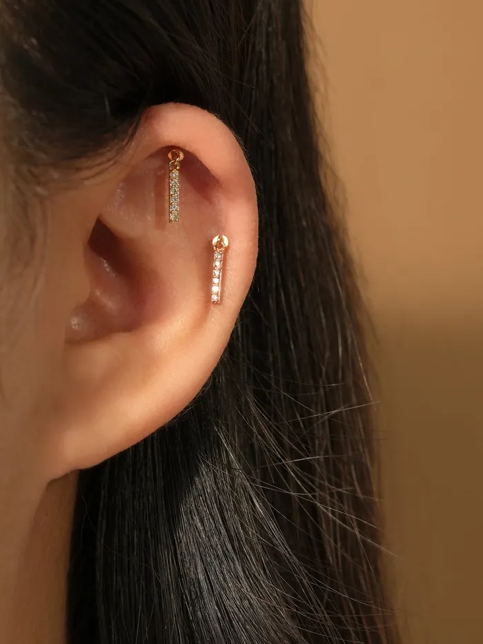 Earrings MinimalBijoux 14K Gold Cubic Stick Drop Internally Threaded Labret Piercing 20G18G16G