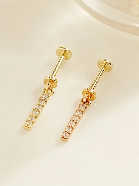 Earrings MinimalBijoux 14K Gold Cubic Stick Drop Internally Threaded Labret Piercing 20G18G16G