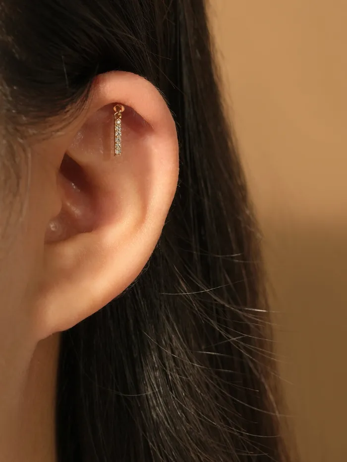 Earrings MinimalBijoux 14K Gold Cubic Stick Drop Internally Threaded Labret Piercing 20G18G16G