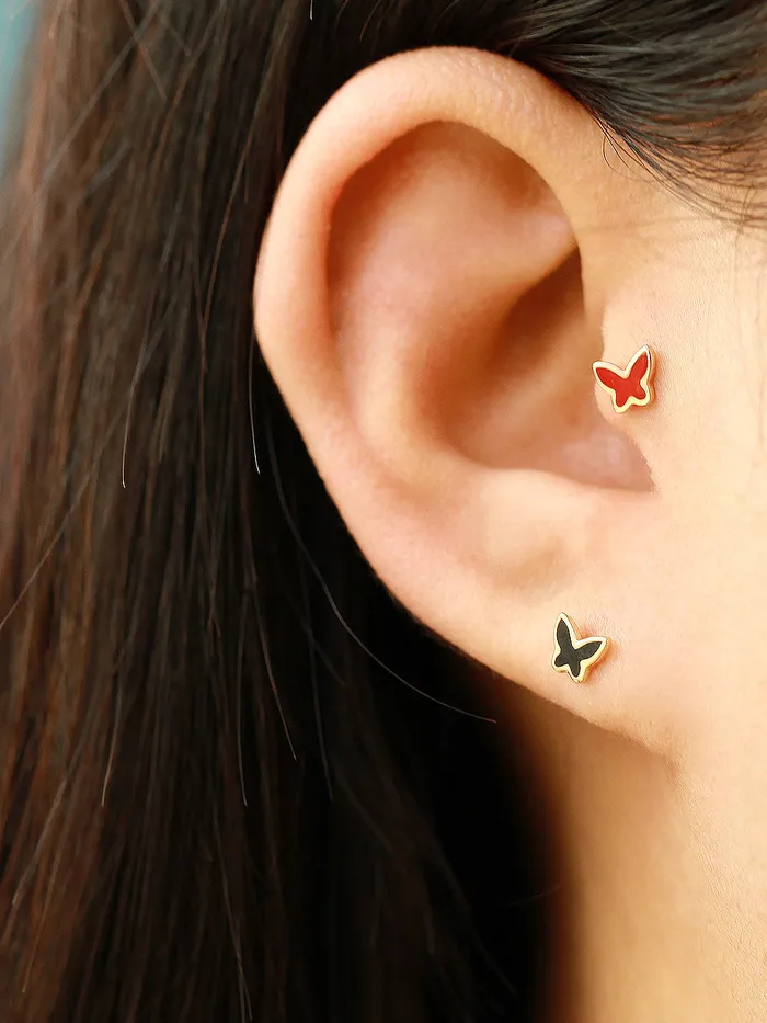 Earrings MinimalBijoux 14K Gold Enamel Color Butterfly Cartilage Earring 20G18G16G