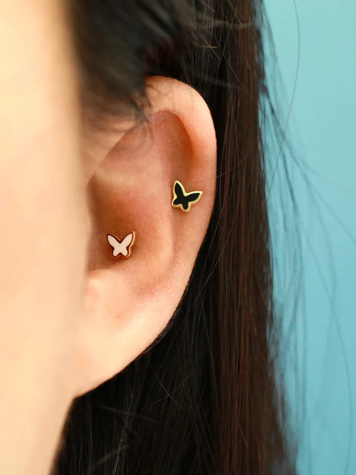 Earrings MinimalBijoux 14K Gold Enamel Color Butterfly Cartilage Earring 20G18G16G