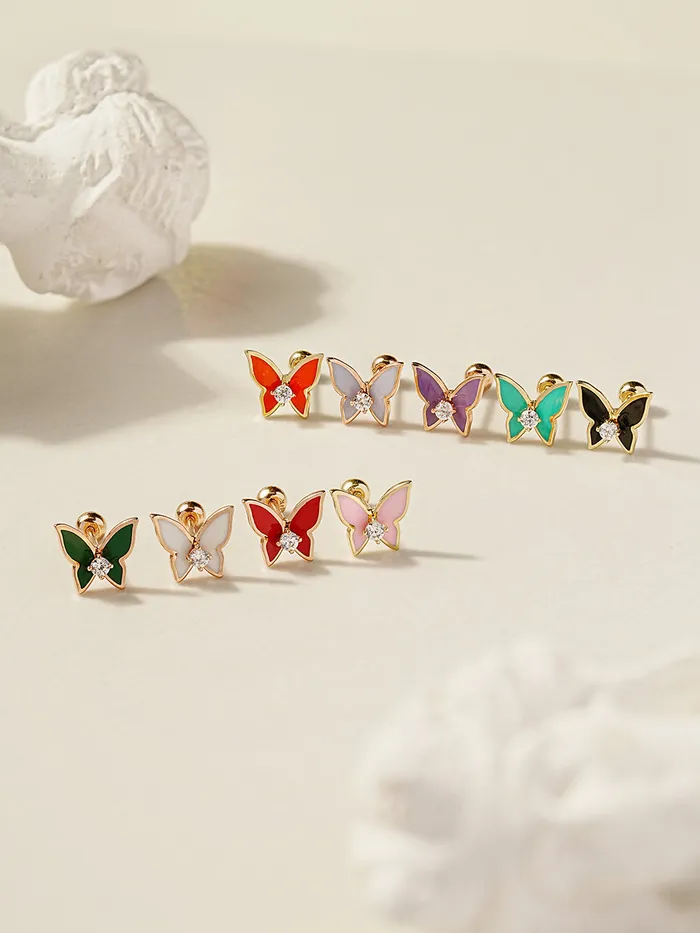 Earrings MinimalBijoux 14K Gold Enamel Cubic Butterfly Cartilage Earring 20g Earrings MinimalBijoux 14K Gold Enamel Cubic Butterfly Cartilage Earring 20g