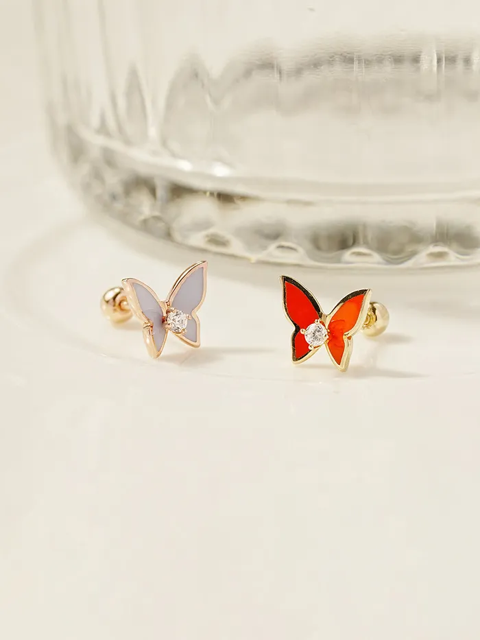 Earrings MinimalBijoux 14K Gold Enamel Cubic Butterfly Cartilage Earring 20g